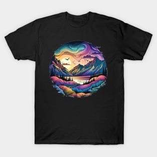 Pastel Landscape Dream | Colorful Psychedelic Art T-Shirt